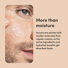Hims Vitamin C Serum texture closeup highlights smooth, fast absorption.