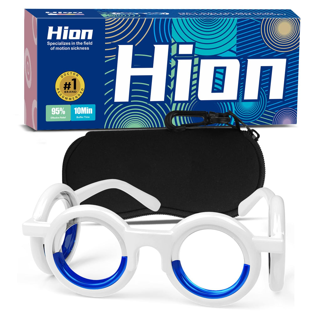 Hion Motion Sickness Glasses folded-compact showcase ultra-light travel-ready comfort