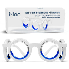 Hion Motion Sickness Glasses liquid-filled rims close-up for portable travel comfort.