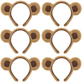 HIPIHOM 6Pcs Bear Ears Headbands brown plush set for group cosplay and parties.