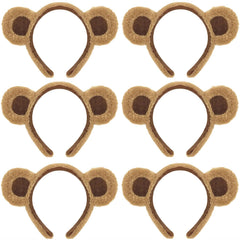 HIPIHOM 6Pcs Bear Ears Headbands brown plush set for group cosplay and parties.