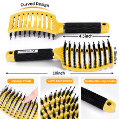 HIPPIH detangling brush close-up shows boar bristles and nylon pins for smooth detangling.
