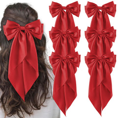 Hisial large bow hair clip red closeup, adds glamorous shine for special occasions.