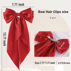 Hisial large bow hair clip red on head, secure all-day hold for thick or long hair.