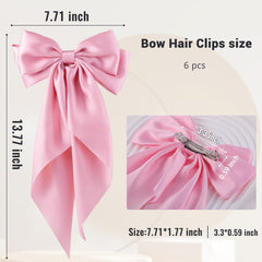 Hisial large satin bow hair clip pink close-up shows smooth texture and secure hold for all-day wear.