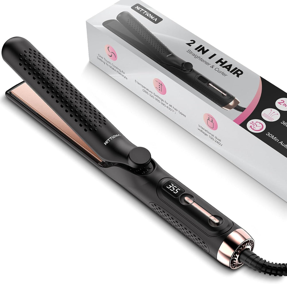 HITTIONA 360° airflow styler shown with LCD display for precise temperature control.