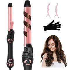 Hittiona rotating curling iron with 1-inch barrel for easy, even curls.