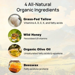 HJCMANA Beef Tallow honey-ingredients highlight grass-fed tallow and honey for nourishing skin