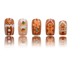 HJKDSFD brown gingerbread-man design nails add playful holiday charm
