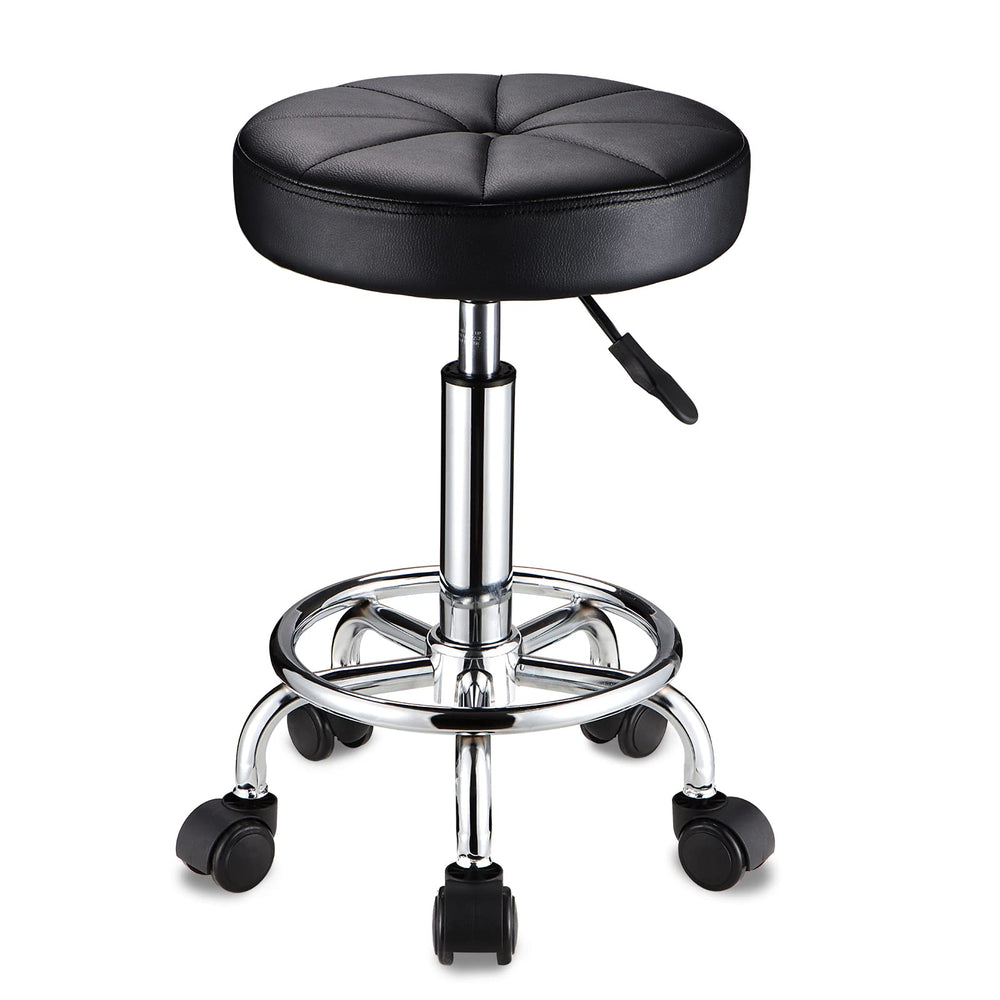 HMTOT round rolling stool with wheels and swivel seat for smooth salon mobility.