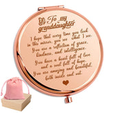 HNLUGF granddaughter pocket mirror in rose gold, front view for on-the-go touch ups.
