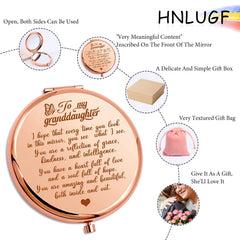 HNLUGF rose gold compact mirror case highlights travel-friendly, lightweight design.