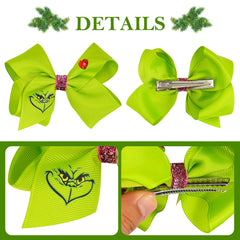 HNMEILI Bow clip features pink glitter center for sparkling holiday photos.