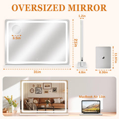 HNV vanity mirror 3-color LED offers adjustable lighting for any skin tone.