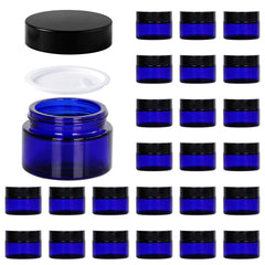 Hoa Kinh 1oz blue glass jar with lid, portable for travel cosmetics.