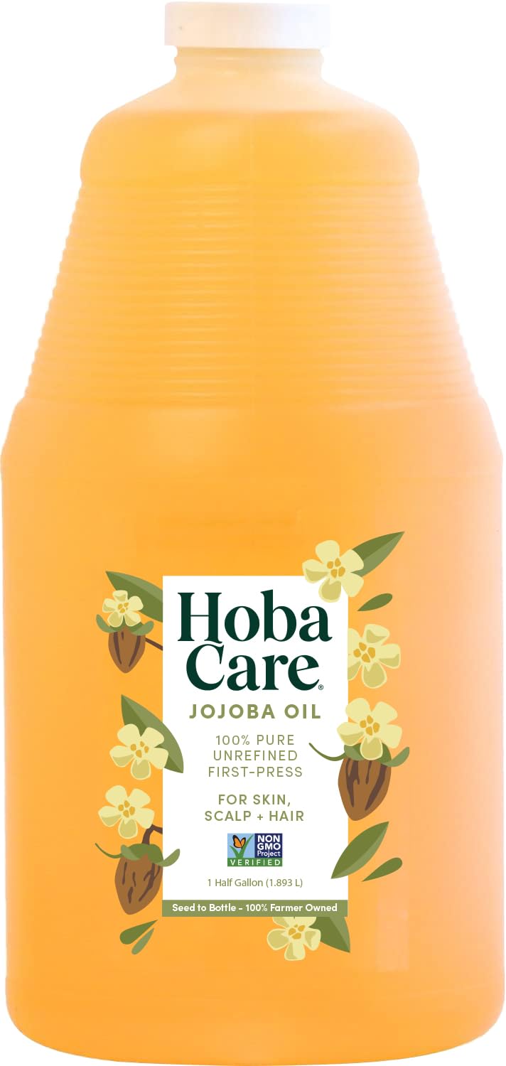 HobaCare Natural Jojoba Oil 64oz bottle ready for daily skincare and hair care.