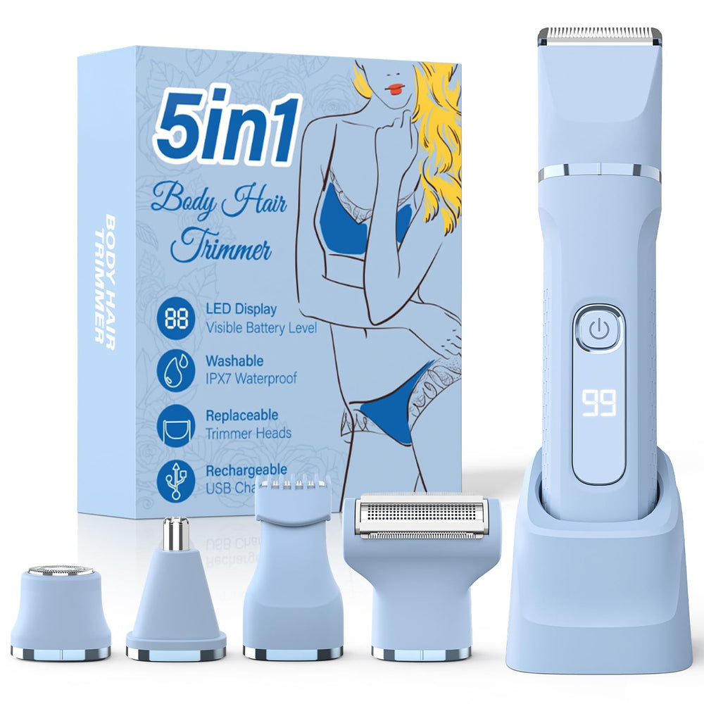 HOHOLE Bikini Trimmer blue front view for travel-friendly grooming and precise trimming.