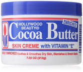 Hollywood Beauty Cocoa Butter Cream jar closeup highlights rich moisture for daily skincare.