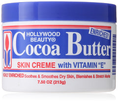 Hollywood Beauty Cocoa Butter Cream jar closeup highlights rich moisture for daily skincare.