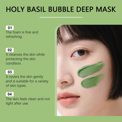 Holy Basil Bubble Deep Mask pores close-up highlighting deep cleansing action.