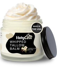 HolyCow Beef Tallow for Skin jar with whipped balm and lavender-rose notes.