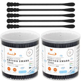 HOMEFOX black cotton swabs with spiral round-head for gentle daily cleaning.