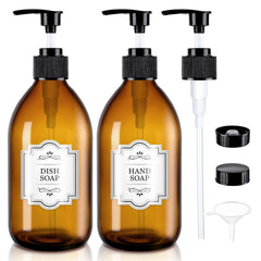 HomePicker amber glass dispenser 16oz with pump for mess-free bathroom soap