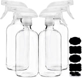 Homeries clear glass spray bottle 16oz 4-pack highlights UV protection for liquids.