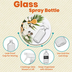 Homeries glass sprayer mist and stream settings for versatile cleaning applications.
