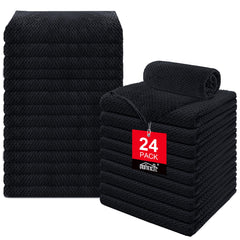 HOMEXCEL soft salon towels 24-pack folded for quick, tidy setup.