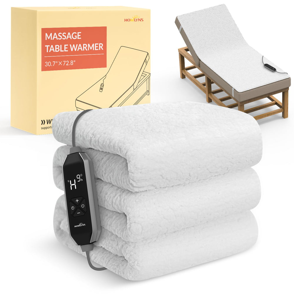 HOMLYNS LuxeHeat warmer with soft fleece enhances client comfort during sessions.