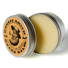 Honest Amish Beard Balm organic ingredients label highlights natural formula for daily use.
