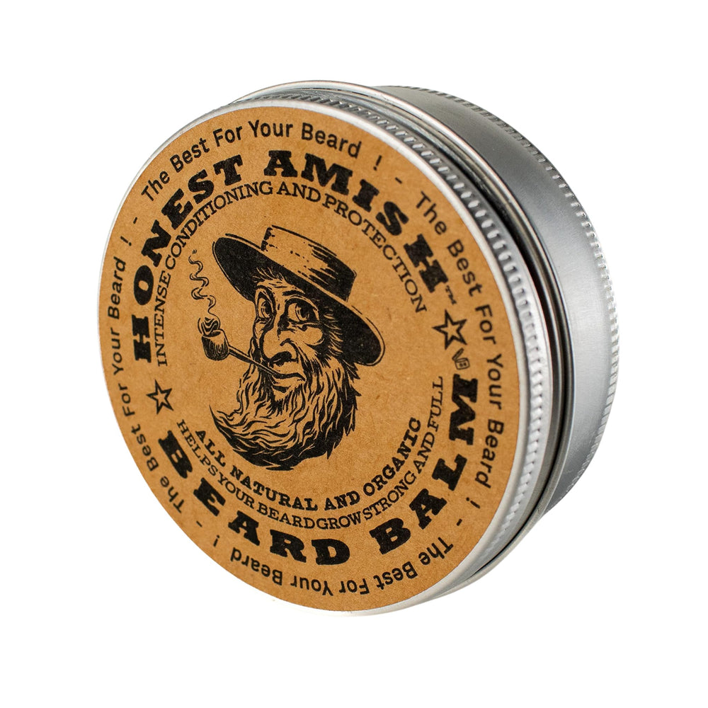 Honest Amish beard balm tin 4oz front view for grooming and conditioning