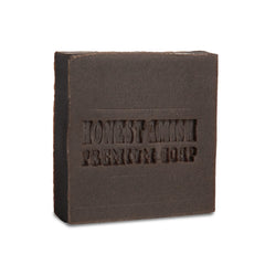 Honest Amish Patchouli Bark Soap bar closeup shows natural oils for a gentle cleanse.