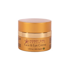 Honey Girl Organics Face and Eye Creme jar closeup for rich daily moisture and natural radiance