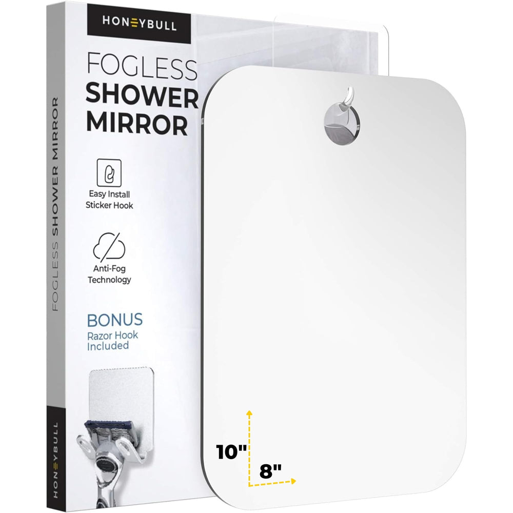 Honeybull fogless mirror with anti-fog coating delivers clear reflections in steamy showers.