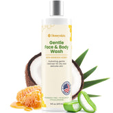 Honeyskin face and body wash bottle close-up highlighting premium cleansing.
