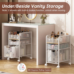 Hongtamoya rolling makeup cart drawer divider detail highlights flexible customization for items of different sizes.