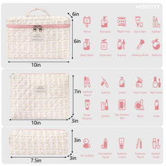 honitty makeup bag quilted floral different sizes helps sort cosmetics and travel essentials