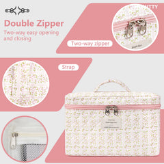 honitty makeup bag quilted floral durable-zip provides smooth access and long-lasting use