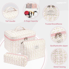 honitty makeup bag quilted floral lightweight-foldable for easy packing and compact storage