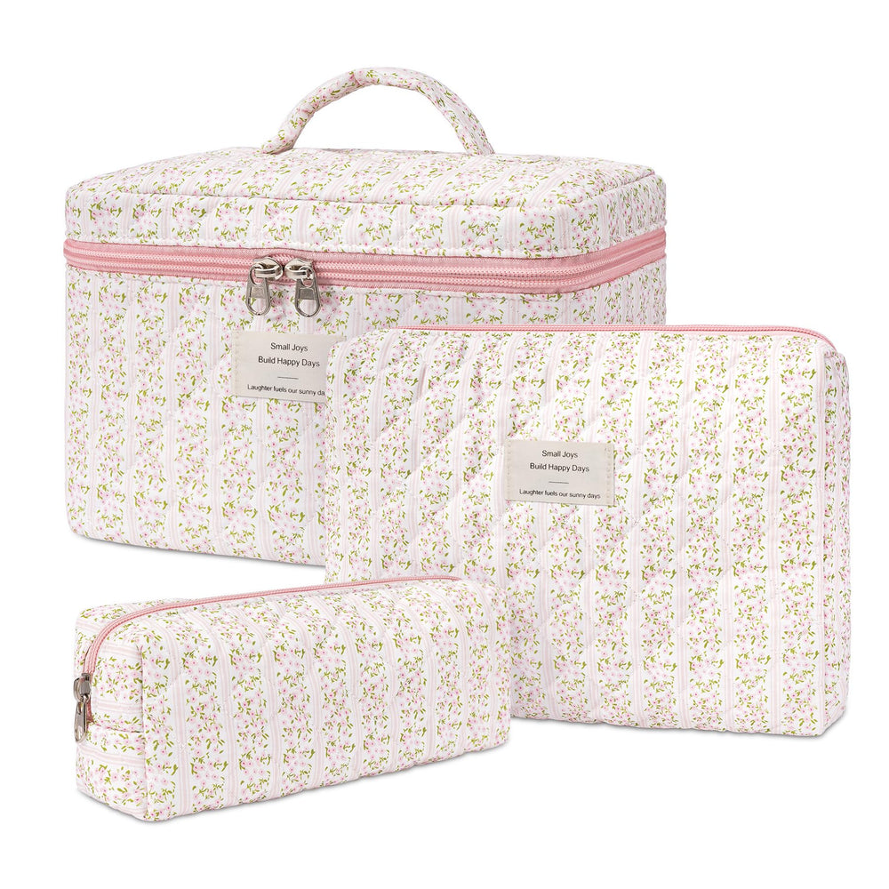 honitty makeup bag quilted floral three-piece set for stylish organization on the go