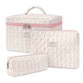 honitty makeup bag quilted floral three-piece set for stylish organization on the go