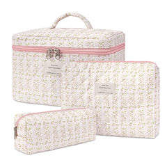 honitty makeup bag quilted floral three-piece set for stylish organization on the go
