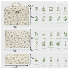 Honitty makeup bag set in large size keeps cosmetics neatly sorted.