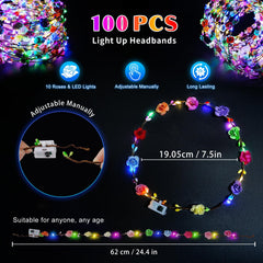 HONLYNE LED flower crown adjustable band fits kids and adults for birthdays and events
