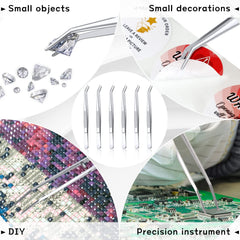 Honoson tweezers aid sewing machine needle threading with curved tips.