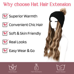 HOOJIH knitted beanie wig faux fur pom detail adds winter charm