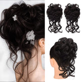 HOOJIH messy bun hair piece closeup reveals natural texture for quick styling.