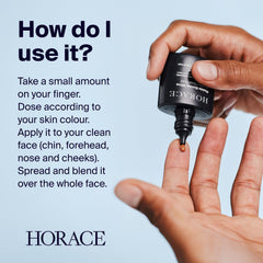 HORACE Healthy Glow Fluid texture on hands conveys lightweight, non-greasy daily wear.
